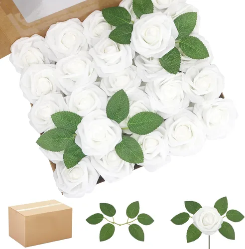 Vista 55 de 25 rosas realistas negras, flores artificiales de espuma de látex con tallos flexibles y 8 hojas para decoración de bodas, hogar y fiestas Negro