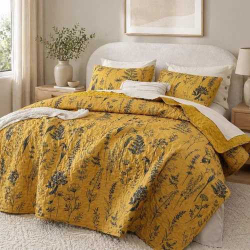 Vista 14 de JANZAA Juego de colcha tamaño Queen de 3 piezas con patrón floral, de microfibra ligera, ropa de cama reversible, 1 colcha y 2 fundas de almohada