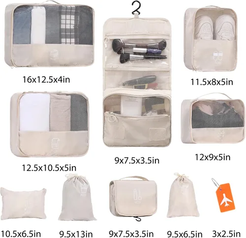 Vista 4 de Cubos de equipaje para maletas de viaje, juego de 9 cubos de viaje ligeros para equipaje de viaje