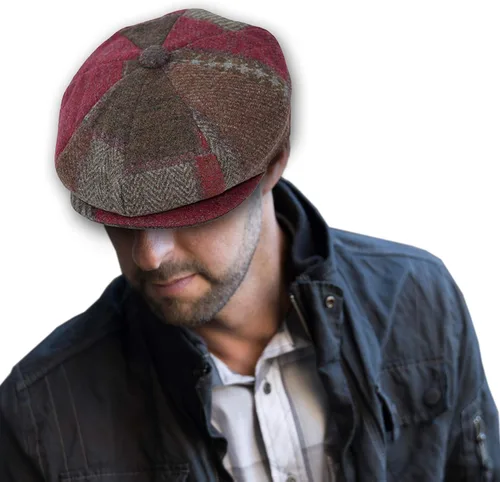 Vista 34 de EPOCH Gorra de lana para hombre, sombrero de golf Applejack de cabbie de tweed de conducción en espiga Nsb1910