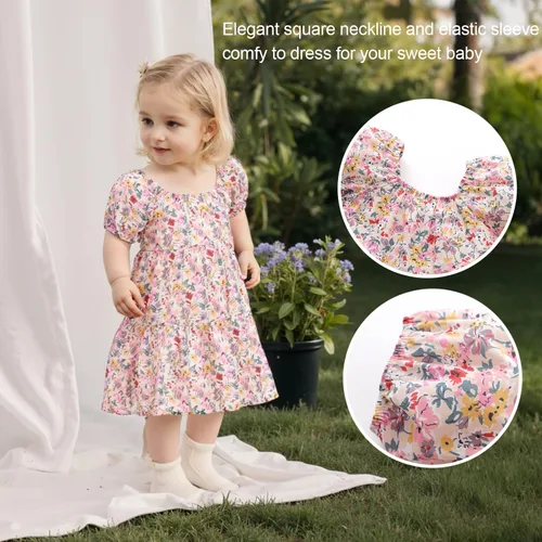 Vista 3 de Zanie Kids Vestidos de Pascua para niñas, vestido de verano para niñas, ropa de juego, trajes de fotos familiares