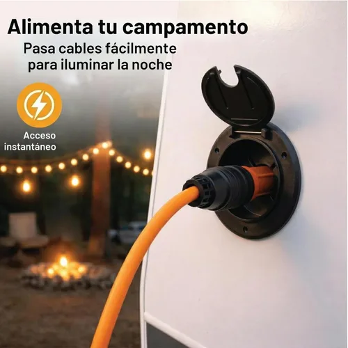 Vista 8 de Halotronics Escotilla redonda eléctrica de 4 1/4 pulgadas para cables de 30 amperios de RV (negra)