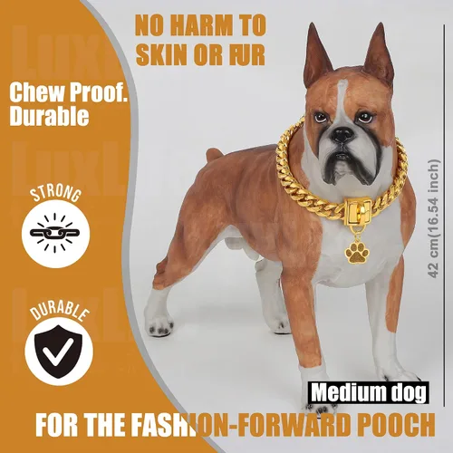 Vista 6 de Collar de cadena para perro, collar de cadena de oro de 0.555 pulgadas con eslabones cubanos de 0.55 pulgadas, con hebilla de cierre segura, cadena