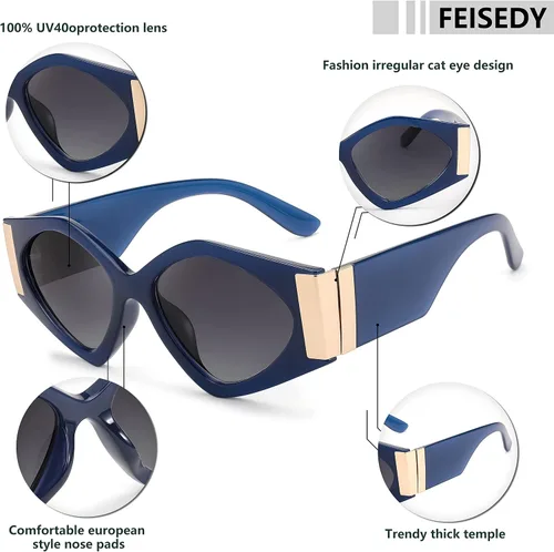 Vista 5 de FEISEDY Gafas de sol irregulares de ojo de gato para mujer, gafas de sol retro de moda, elegantes sombras con protección UV400 B2938
