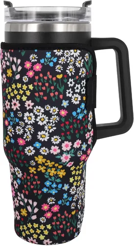 Vista 6 de Fundas aisladas de neopreno reutilizables, idea para vaso de 40 onzas con asa (solo mangas de taza) (China floral abstracta)