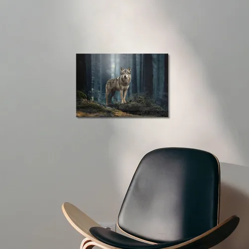 Vista 4 de Sea Whisper - Lienzo de arte de pared de vida silvestre, lobo en la hierba con ojos firmes, naturaleza, bosque, escena de parque, pintura artística