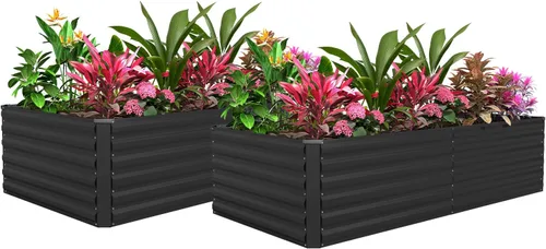 Vista 22 de Cama de jardín elevada con enrejado de arco para plantas trepadoras, cama de jardín elevada galvanizada, jardineras al aire libre para verduras