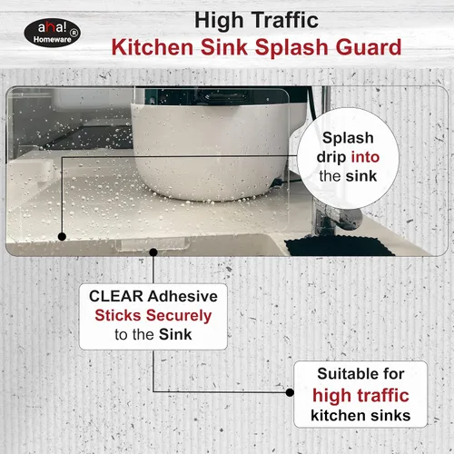 Vista 3 de AHA HOMEWARE Protector contra salpicaduras para fregadero de cocina, barrera transparente para encimera de tocador, protector de salpicaduras
