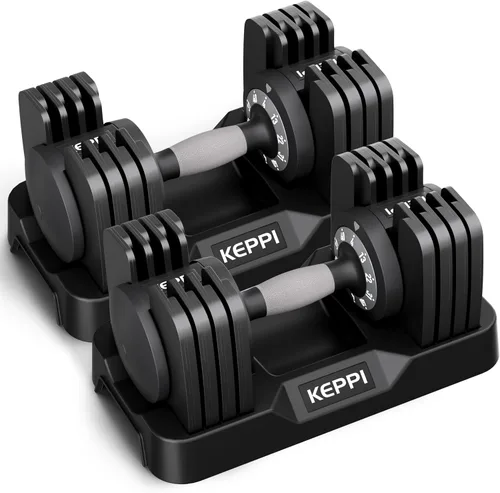 Vista 8 de Keppi - Juego de mancuernas ajustables de 25 libras/40 libras/55 libras/60 libras, mango de peso ajustable rápido de metal antideslizante, ejercicio