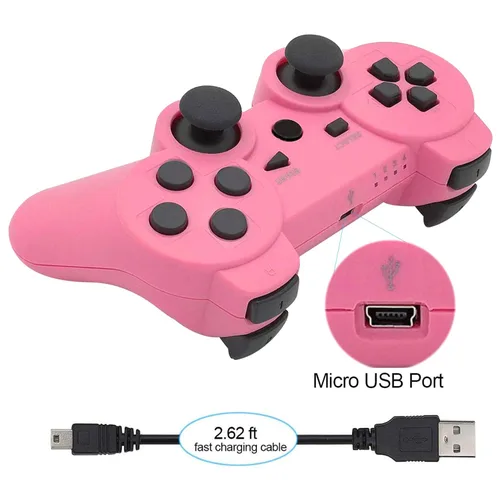 Vista 4 de PS3 Controller Wireless, Gaming Remote Joystick for Playstation 3 with Charger Cable Cord (Black, Pink, White, Blue)