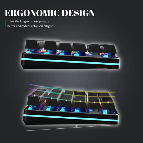 Vista 7 de Black Emblem Teclado mecánico para juegos con interruptores azules clicky, retroiluminación RGB de tamaño completo de 104 teclas teclado programable