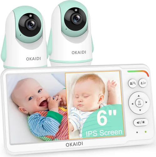 Vista 13 de OKAIDI Monitor de video para bebés con 2 cámaras, pantalla de viaje portátil de 2.4 pulgadas, transmisión de largo alcance de 1000 pies, monitor