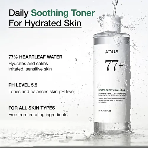 Vista 2 de Anua Heartleaf 77 Tónico Calmante I pH 5.5 Cuidado de Problemas, Piel Calmante, Refrescante, Hidratante, Purificante, Libre de Crueldad, Vegano