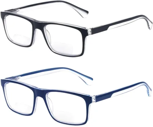 Vista 8 de Missfive Paquete de 2 lentes de lectura progresivos multienfoque ligeros para hombre, bloqueo de luz azul, bisagra de resorte multifocal, calidad