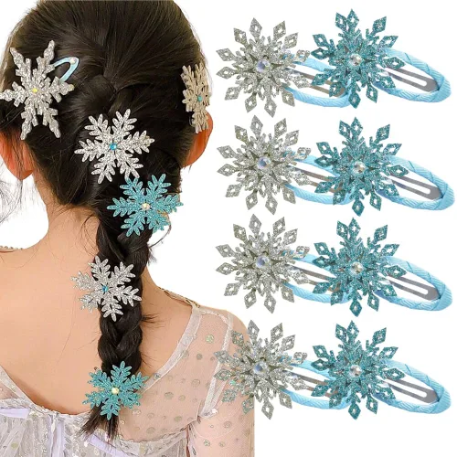 Vista 8 de 8 piezas de pinzas para el cabello con copo de nieve azul y blanco, accesorios para el cabello de Navidad para mujeres, lazo de Navidad para el Azul