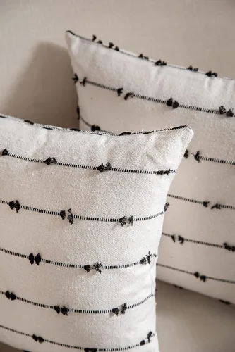 Vista 5 de Caflife Fundas de Almohada Decorativas Boho 18x18 pulgadas Beige y Negro, Juego de 2 Fundas de Almohada Decorativas Modernas Estilo Granja para Sofá