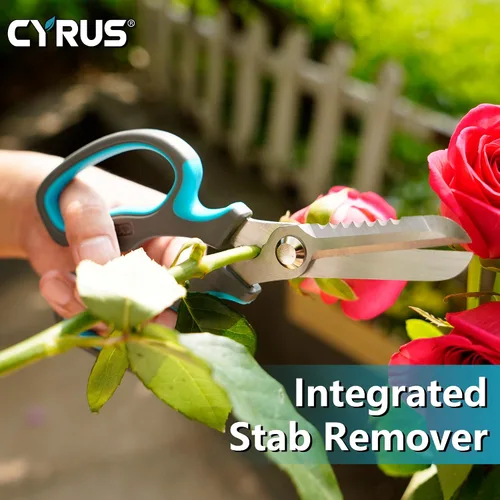 Vista 4 de CYRUS Tijeras de jardín Podadora con dientes de sierra Tijeras de poda Flor afilada (Azul con diente de sierra) Anti-Slip Ergonomic Grips Florist