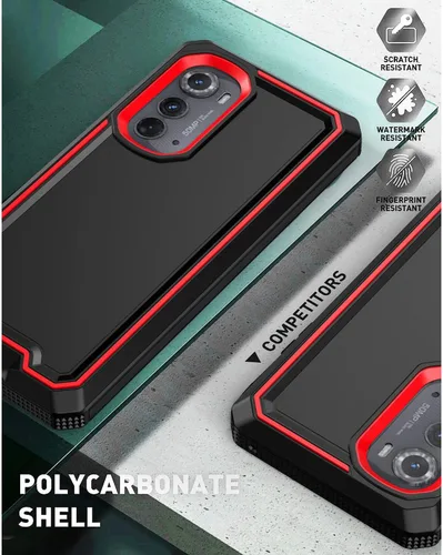 Vista 5 de TJS Funda compatible con Motorola Moto Edge 2022, con [protector de pantalla de vidrio templado] doble capa a prueba de golpes, resistente, híbrida
