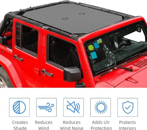 Vista 5 de RT-TCZ para Jeep JKU Parasol de malla para el techo de 4 puertas para Jeep Wrangler 2007-2017 JKU Top Bikini negro