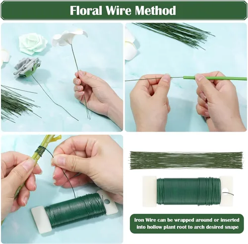 Vista 3 de PAXCOO Kit de arreglos florales con cinta verde y alambre, pasador de flor de Boutonniere, cortador de alambre para suministros de fabricación
