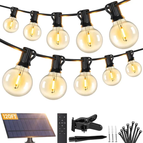 Vista 8 de Brightever Luces de Cadena Solares de 25 Pies para Exteriores Impermeables, Luces Solares G40 con Control Remoto y 10+1 Bombillas Globo LED