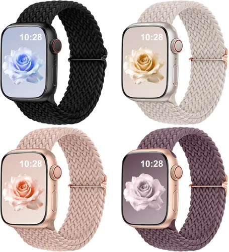 Vista 9 de DaQin Paquete de 4 correas elásticas trenzadas Solo Loop para Apple Watch para mujeres y hombres, de 1.575 pulgadas, 1.614 pulgadas, 1.654 pulgadas
