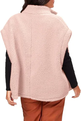 Vista 20 de Hongqizo - Chaleco de forro polar mullido para mujer, casual, de gran tamaño, cálido, con botones, chaqueta de sherpa con bolsillos
