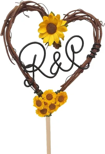 Vista 2 de Decoración de pastel de vid de girasol personalizada para parejas, recuerdo rústico personalizado para bodas, compromisos, despedidas de soltera