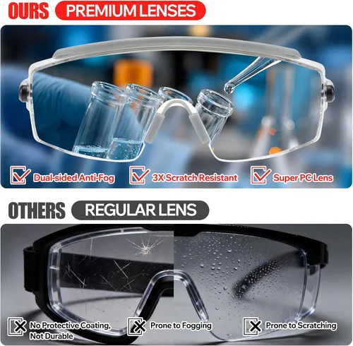 Vista 3 de Paquete de 2 lentes de seguridad para colocar sobre gafas con lente antivaho y arañazos, lentes de seguridad ANSI Z87.1, patillas ajustables