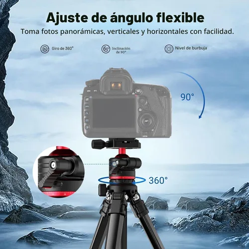 Vista 6 de NEEWER Basics - Trípode de viaje de 66.5"/169 cm para cámara, soporte DSLR portátil ligero con cabeza de bola, placa QR tipo Arca, soporte