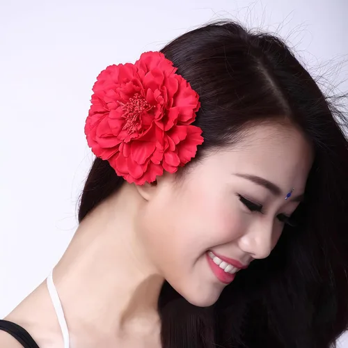 Vista 5 de Pinza para el pelo de flor de peonía bohemia, azul, accesorios para el cabello, mujer