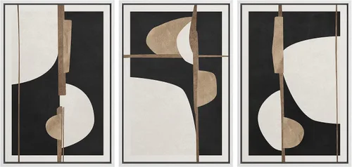 Vista 324 de SIGNFORD - Set de obras de arte en lienzo enmarcado para pared, ilustraciones abstractas de neblina del desierto en tonos neutros beige y marrón