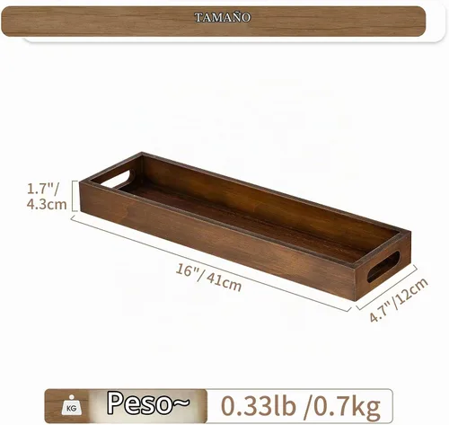 Vista 4 de Hanobe Bandeja de servir decorativa de madera rústica, marrón, rectangular, 16 pulgadas x 4.7 pulgadas x 1.7 pulgadas