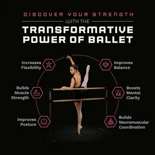 Vista 4 de Barra de ballet portátil independiente doble Vita Barre, Prodigy, de madera Altura ajustable, hecha en EE. UU., equipo de ejercicio para casa