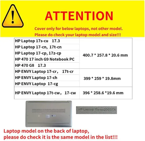 Vista 2 de Funda protectora para laptop de 17.3 pulgadas Hp 17s-cu 17-cn cp & HP Envy 17t/HP 470 G8 G9 G10 con soporte para bolígrafo y agujero de disipación