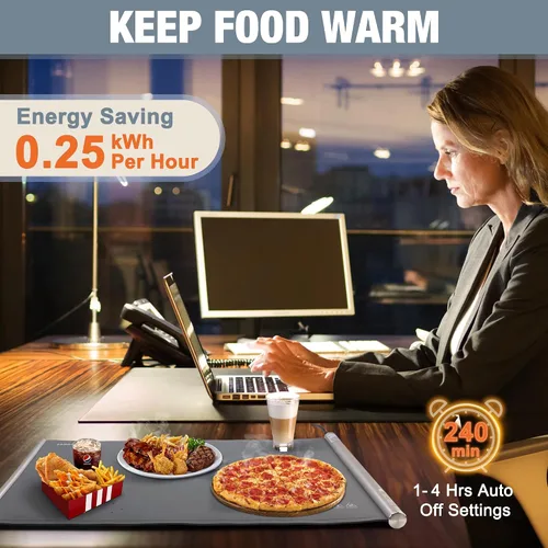 Vista 6 de HAUSHOF Tapete de calentamiento para alimentos, tapete eléctrico extra grande para calentar alimentos para encimera, bandeja de calentamiento rápido