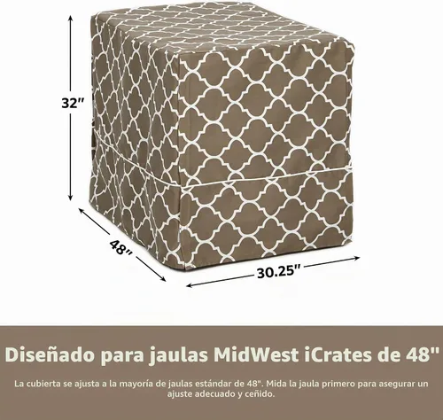 Vista 2 de MidWest Funda para jaula de perro, para dar privacidad, se puede lavar a máquina y secar Patrón geométrico marrón