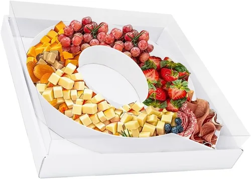 Vista 20 de Bandeja de papel rellenable de 12.5 pulgadas con números y letras de cartón, tablero de charcutería, bandeja para cupcakes dulces, caja decorativa