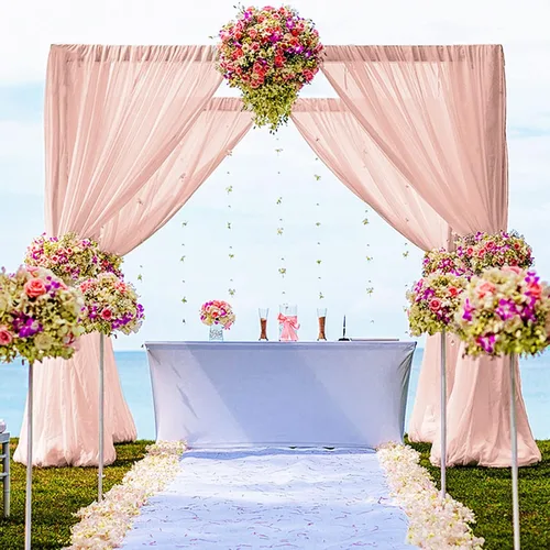 Vista 43 de DUOBAO Cortina de gasa rosa, 2 paneles de 29 x 96 pulgadas, cortinas de telón de fondo de boda, cortinas de playa transparentes para sala de estar