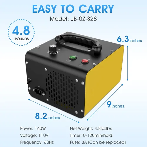 Vista 7 de JOBYNA Generador de ozono Agua Aire, 28,000 mg/h Modo de aire y 500 mg/h Modo de agua Purificador de aire de ozono, Máquina de ozono doméstico e