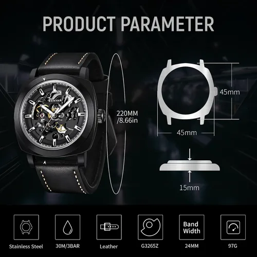Vista 6 de BENYAR Mens Automatic Mechanical Watch Skeleton Dress Watch for Men Negro