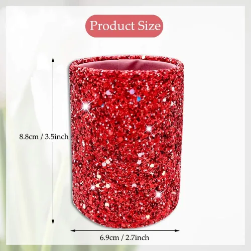 Vista 2 de BIKCZEWIN Soporte para bolígrafo con purpurina roja para escritorio, bonitos accesorios de oficina para mujeres y niñas, soporte organizador