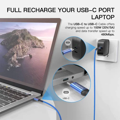 Vista 6 de Cable tipo C a tipo C de 100 W, 6.6 ft, 2 unidades, carga rápida de 5 A, cable de alimentación USB C para iPhone 15, iPad Mini 6, iPad Pro 12.9 11