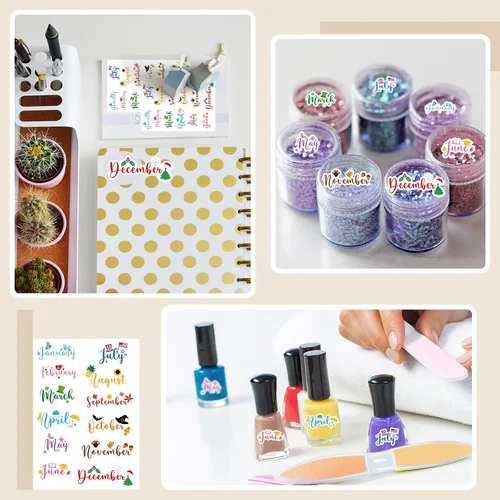 Vista 4 de Epakh 12 hojas de calcomanías para planificador mensual, calcomanías de diario con pinzas para codo, calcomanías creativas para calendarios