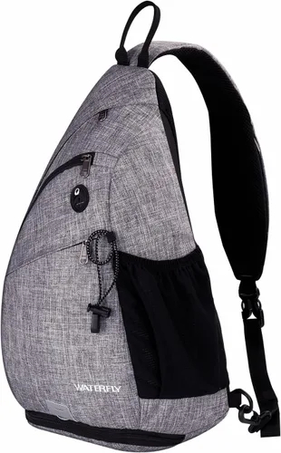 Vista 12 de WATERFLY - Mochila casual tipo bandolera, para llevar en el pecho, Negro, talla única 18L, Water resistant hiking daypack, 7 pockets for 13
