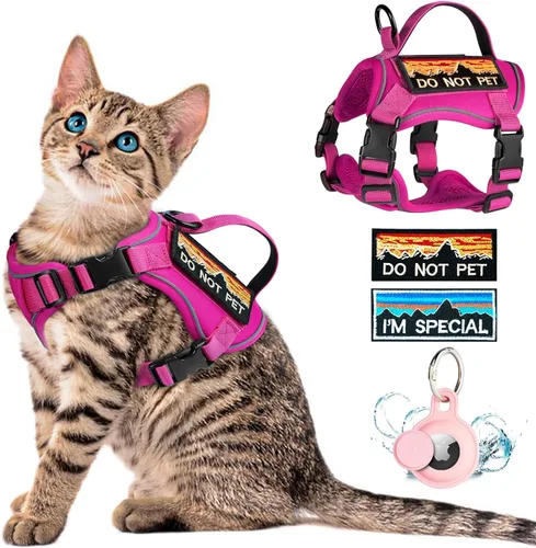Vista 9 de Arnés táctico para caminar, chaleco ajustable a prueba de escapes para gatos grandes, chaleco transpirable de fácil control con asa, parches Molle