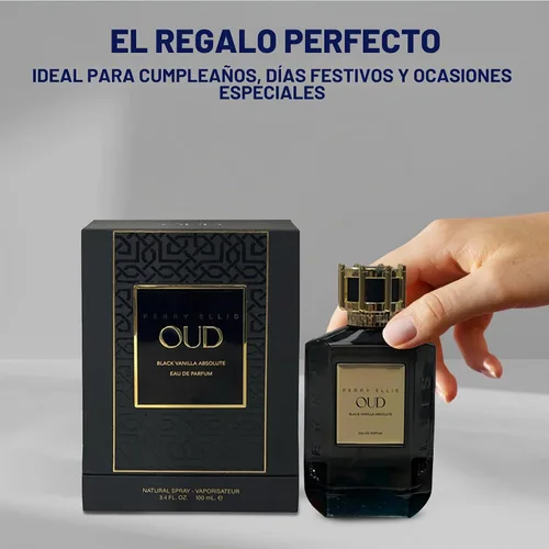 Vista 5 de Perry Ellis OUD Black Vanilla Eau De Parfum Spray de larga duración Perfume para mujeres y hombres, fragancia cálida de vainilla y Oud, aroma