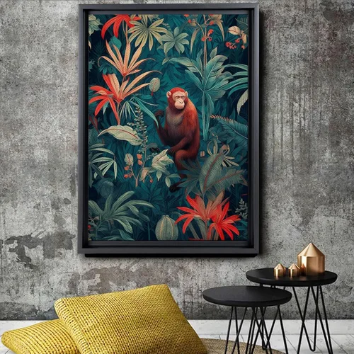 Vista 3 de Mid-Century Modern Jungle Monkey in Rainforest Trees - Captivating Nature and Wilderness Artwork - Animal Wall Art Celebration
