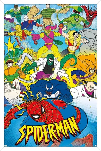 Vista 13 de Trends International Marvel Comics Spider-Man - Póster animado de pared de los años 90, 22.4 pulgadas de largo x 14.7 pulgadas, versión enmarcada