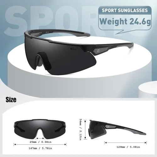 Vista 2 de Bevi Sports Shield - Lentes de sol polarizados UV400 con montura ligera TR90, unisex, béisbol, correr, ciclismo
